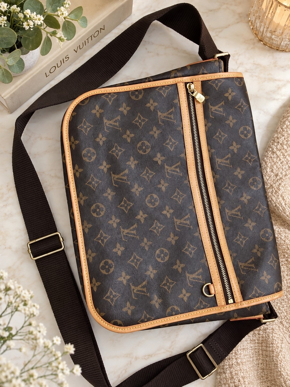 Louis Vuitton Vintage Monogram Bosphore MM Messenger Crossbody BagMade in France